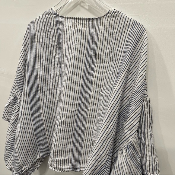 Universal Thread Striped Ruffle Sleeve Kimono Open Front OSFM Cotton Linen - Picture 6 of 8